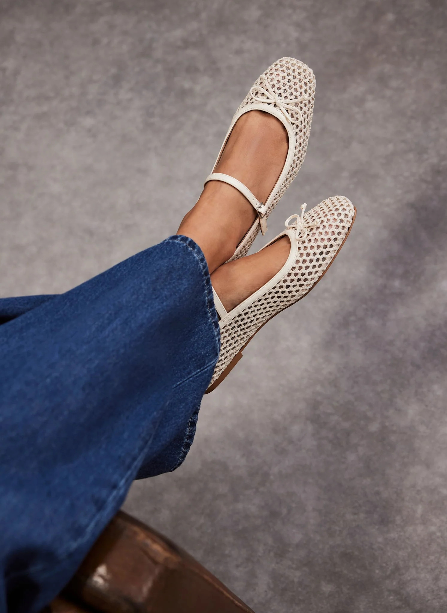 Sara White Mesh Ballet Flat Shoes | Mint Velvet