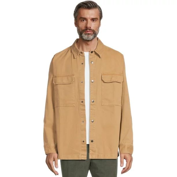 No Boundaries Men’s Layering Twill Shirt Jacket, Sizes XS-3XL - Walmart.com | Walmart (US)