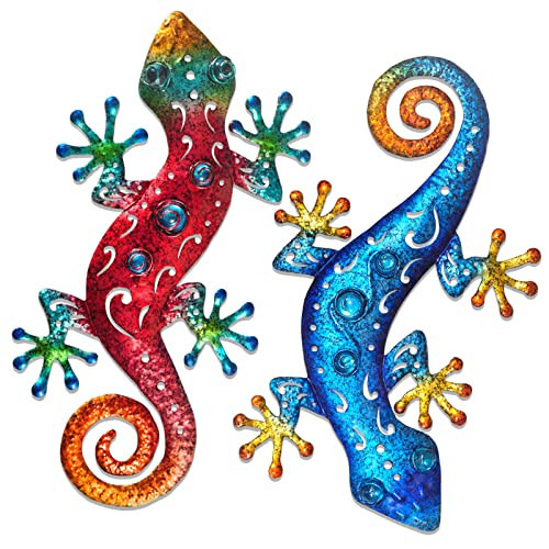 wotieuns Metal Lizard Outdoor Decor Metal Gecko Wall Art Hanging Garden Fence Yard Patio Set of 2 | Amazon (US)