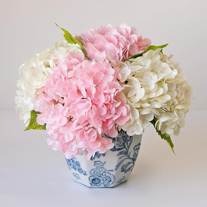 RUZUQE 4 Pcs Hydrangea Artificial Flower 2 White + 2 Pink 21'' Long Stem Lifelike Real Touch Yalz... | Amazon (US)