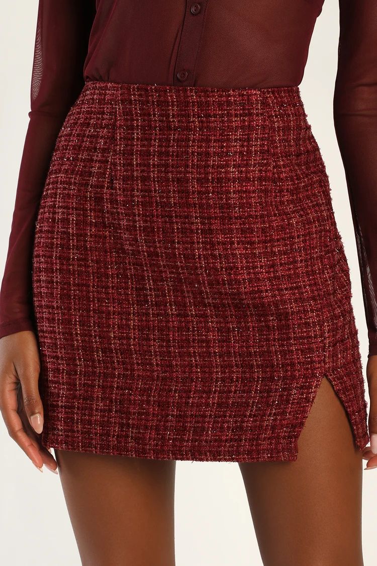 Classy Energy Burgundy Tweed Mini Skirt | Lulus (US)