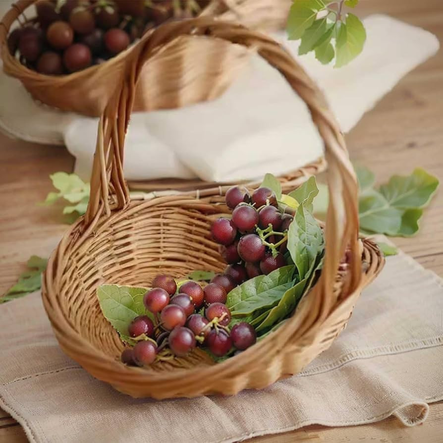 Rattan Basket with Handle, Garden Baskets for Gathering Vegetables Portable Flower Gathering Bask... | Amazon (US)