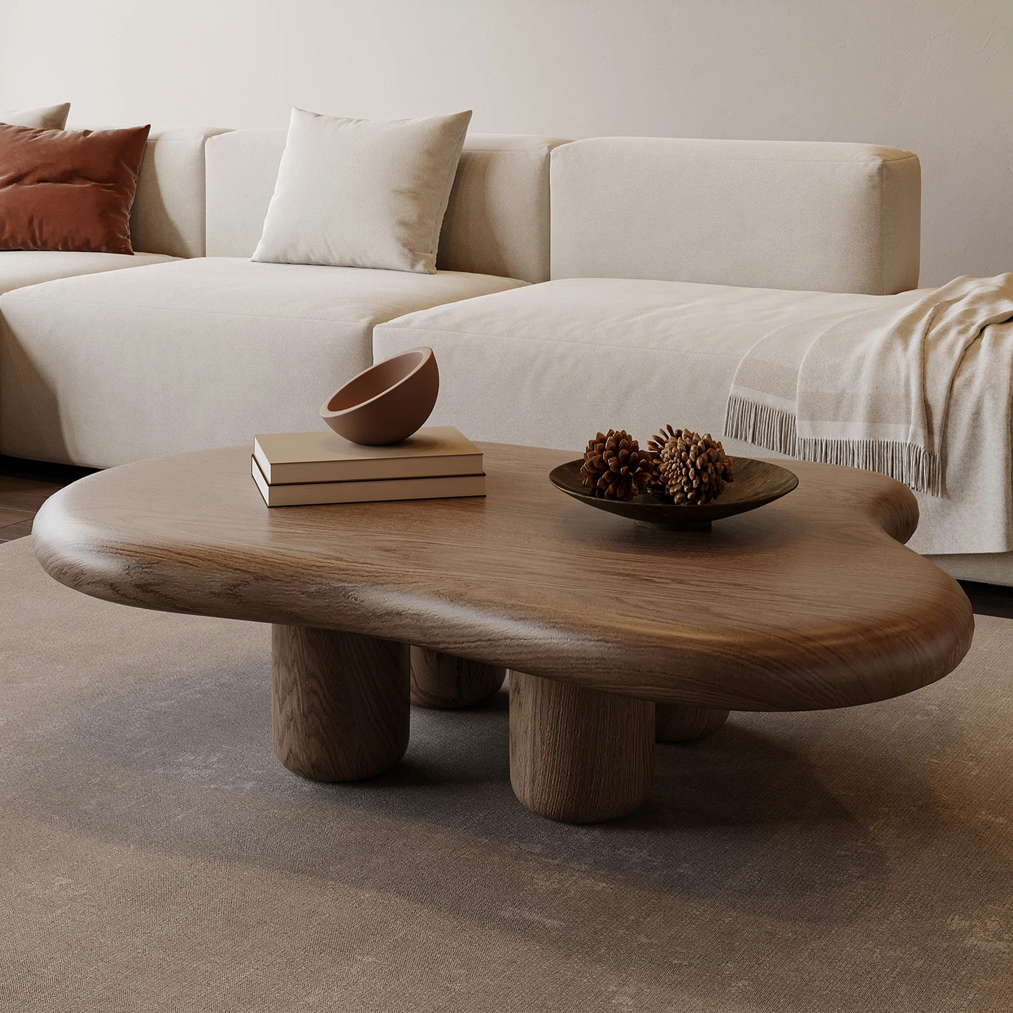 Babajide 48.4inch Cloud Shape Brown four leg Coffee Table, Solid Wood Coffee Table for Livingroom | Wayfair North America