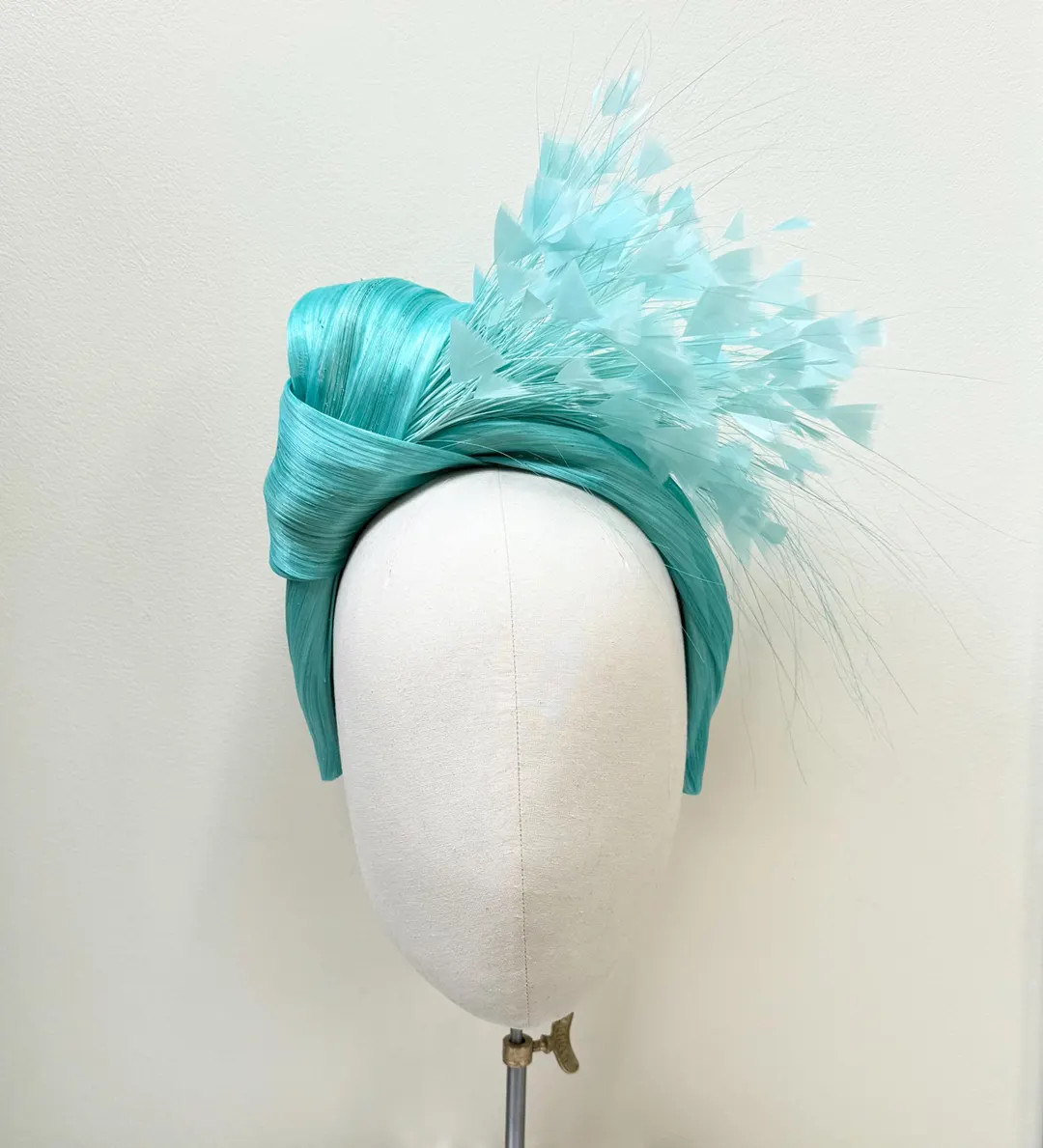 Mint Turquoise Fascinator Headband, Feather Headpiece, Silk Abaca Turban - Etsy UK | Etsy (Global)