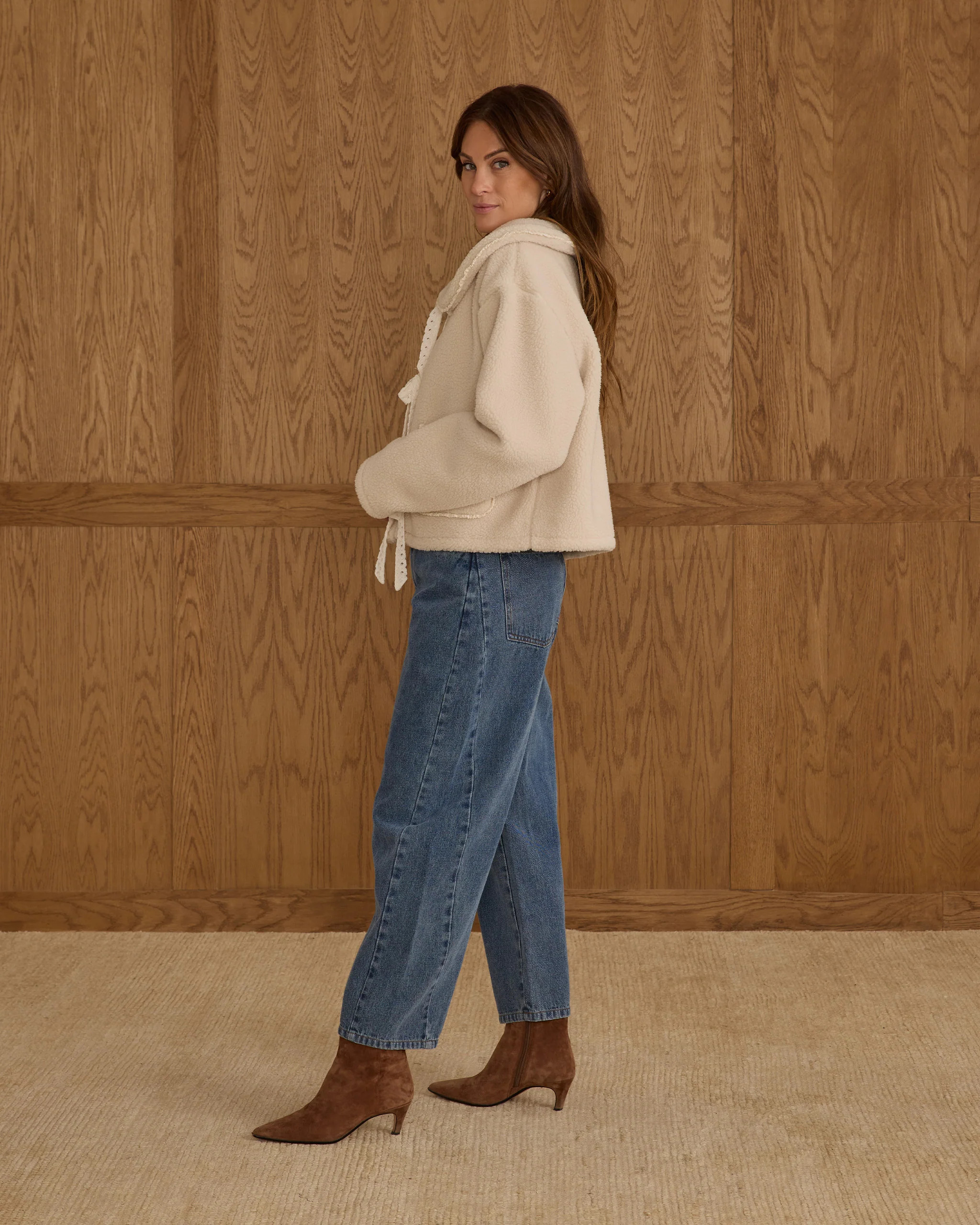 Shearling Collared Coat | Natural | Rylee + Cru