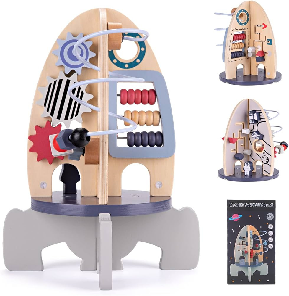 Wdmiya Space Wooden Activity Cube Toys for Baby, Montessori Toys for 1 Year Old Boy & Girl Birthd... | Amazon (US)
