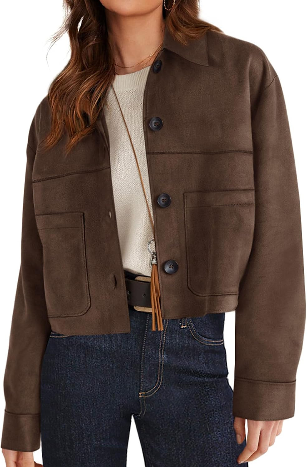 PRETTYGARDEN Women's Faux Suede Shacket Jackets Lightweight Cropped Coats | Amazon (US)