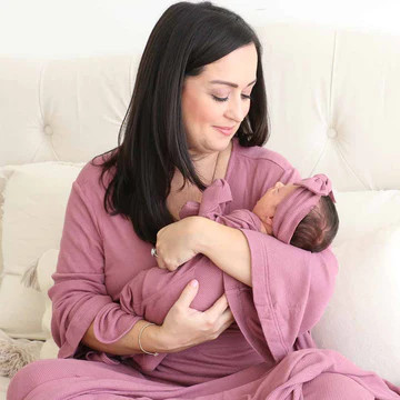Boysenberry Waffle Bamboo Knit Maternity Robe | Caden Lane