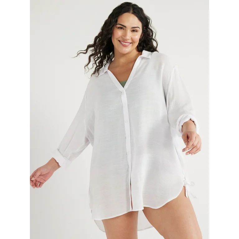 Time and Tru Women's and Women's Plus Shirt Coverup with Long Sleeves, Sizes XS-2X | Walmart (US)