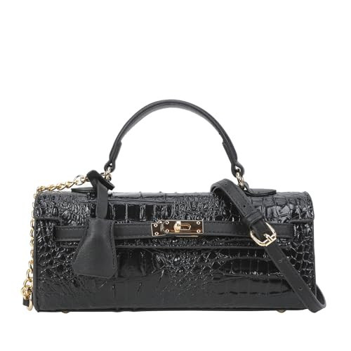 Generic Women Stylish Leather Handbag, Crystal Embossed Crocodile Satchel Handbag For Women, Classy Top Handle Ladies Wallet Purse (Black) | Amazon (US)