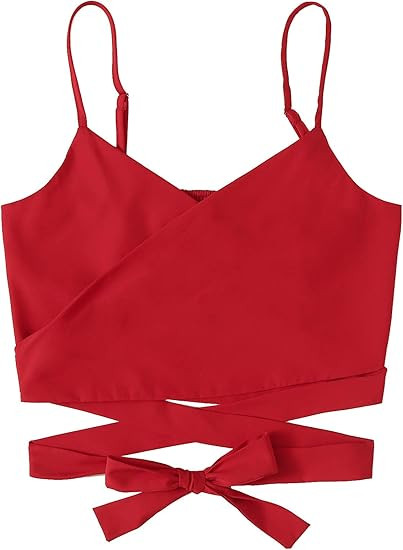 Verdusa Women's Spaghetti Strap Knot Back Crop Top Wrap Cami Top | Amazon (US)