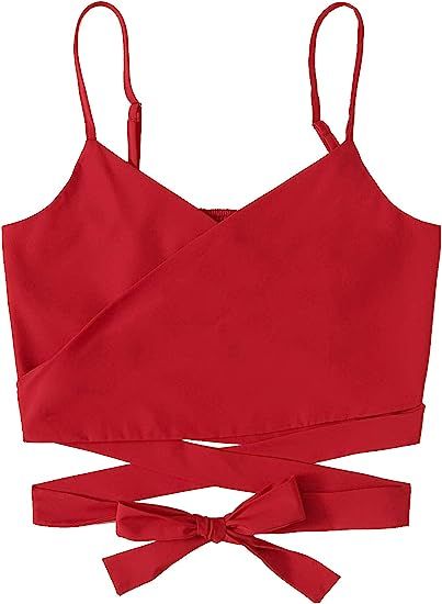 Verdusa Women's Spaghetti Strap Knot Back Crop Top Wrap Cami Top | Amazon (US)