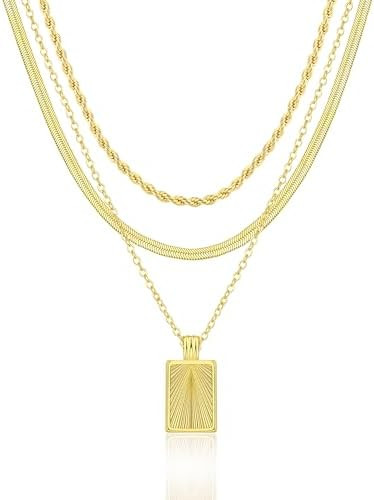 Layered Gold Silver Necklaces for Women, Stackable Stack 14K Real Gold Plated Silver Chain Neckla... | Amazon (US)
