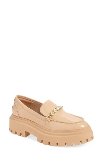 Stuart Weitzman Perla Imitation Pearl Lug Sole Loafer in Golden Beige at Nordstrom Rack, Size 7 | Nordstrom Rack