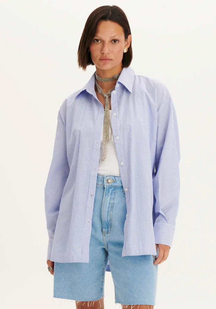 Camisa Azul My Favorite Things Alongada Listras | ZZ Mall (BR)