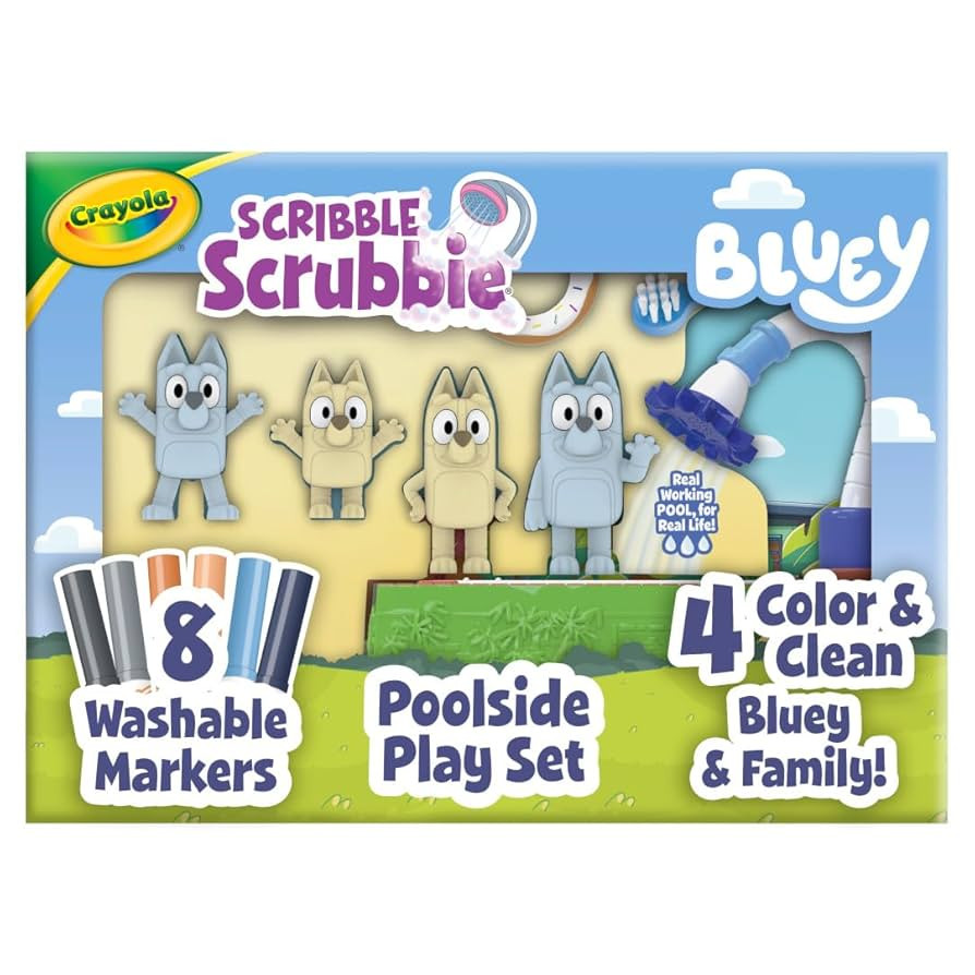 Crayola Scribble Scrubbies Bluey Poolside Playset (4ct), Washable Bluey Toy Set for Kids, Holiday... | Amazon (US)