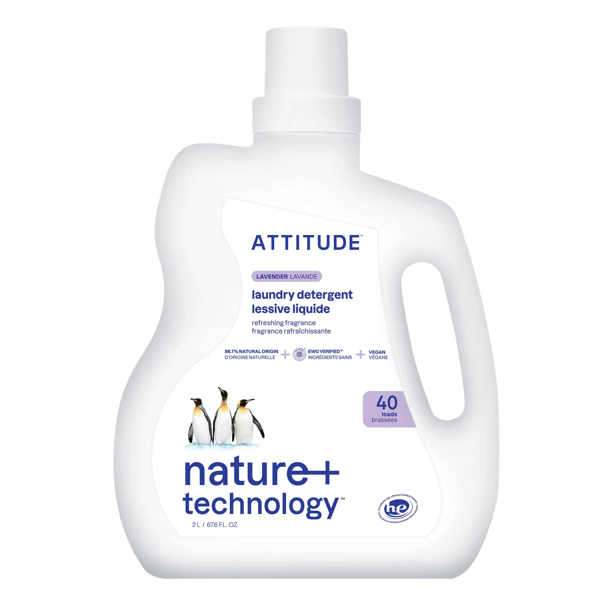 ATTITUDE Liquid Laundry Detergent, EWG Verified, HE Compatible, Plant-Based & Vegan, Natural Laundry Soap, Lavender Scent, 40 Loads, 67.6 Fl Oz | ATTITUDE Living