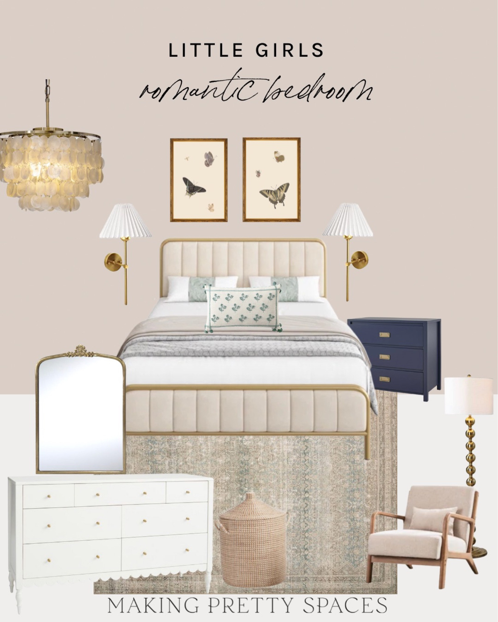 Shop this little girls bedroom design board look for less!
Bed, chandelier, sconces, nightstand, chair, mirror, dresser, artwork, loloi, basket

#LTKsalealert #LTKkids #LTKhome
