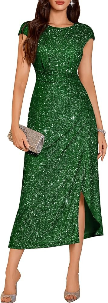 DRESSTELLS Women's Sparkly Formal Wedding Guest Dresses, Sequin Cocktail Party Evening Prom Slit ... | Amazon (US)