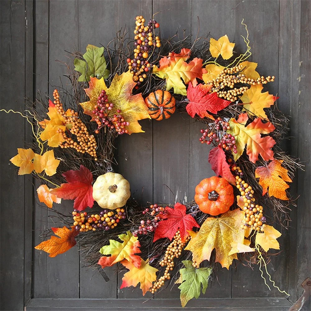 60cm Rattan Berry Maple Leaf Fall Door Wreath Door Wall Ornament Halloween | Walmart (US)