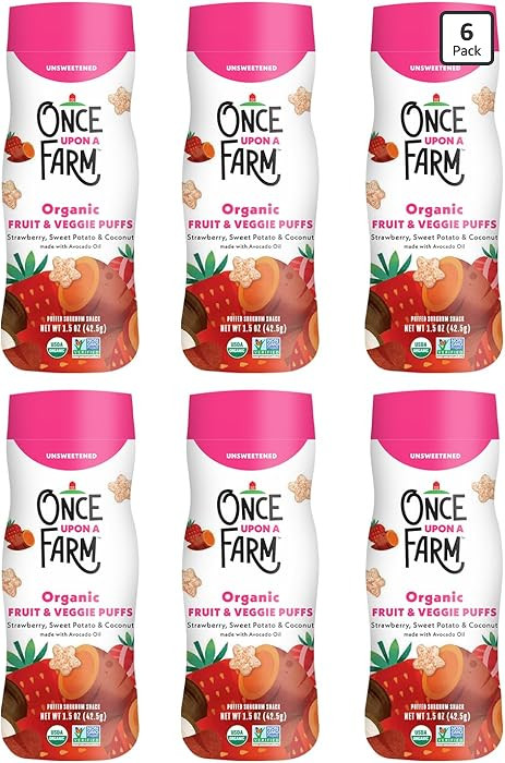 Once Upon A Farm Strawberry, Coconut & Sweet Potato Puffed Sorghum Snack, Fruit & Veggie Puffs, N... | Amazon (US)