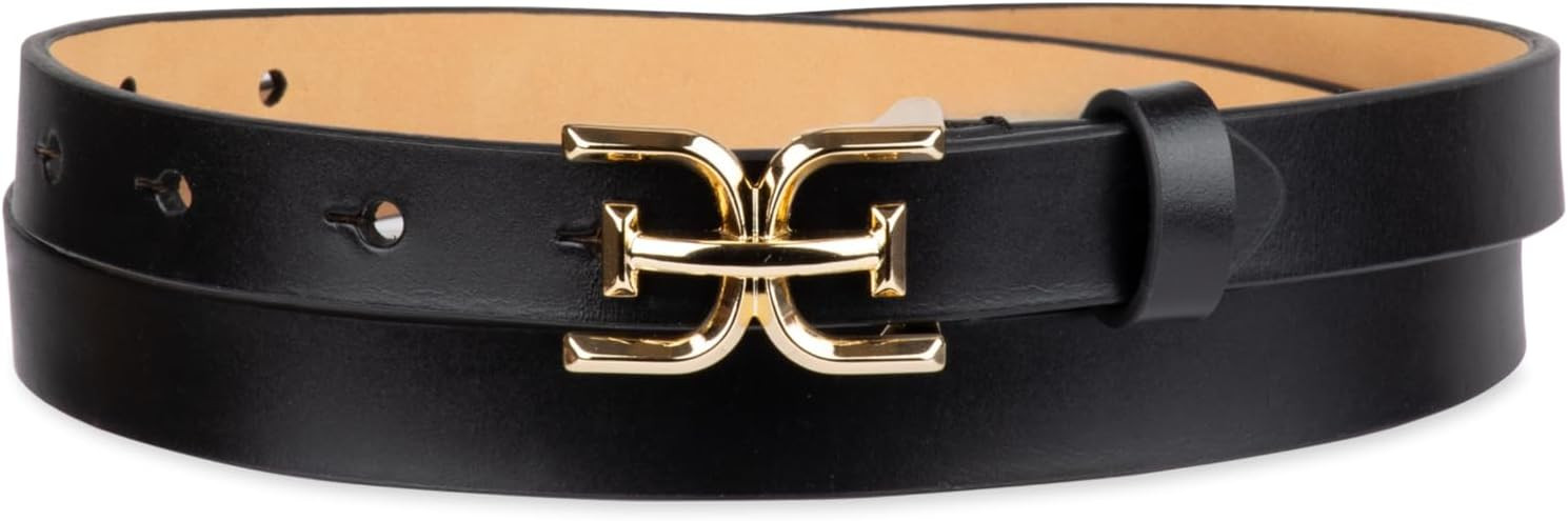 Sam Edelman womens Double-e Plaque Logo Buckle Skinny Fashion Trouser Belt | Amazon (US)