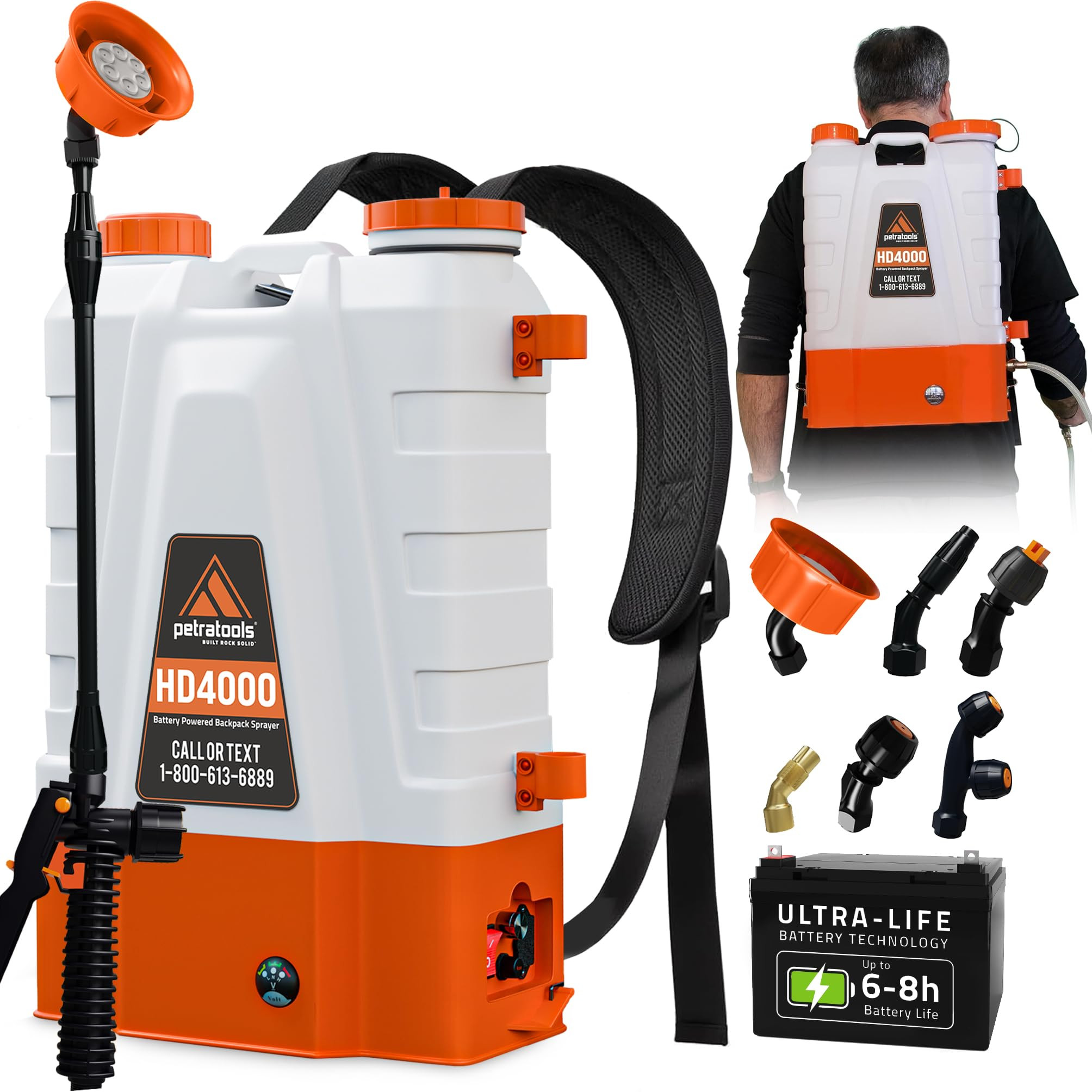 PetraTools Battery Powered Backpack Sprayer 4 Gallon - 6 Hours Long Battery Life & Padded Straps ... | Amazon (US)