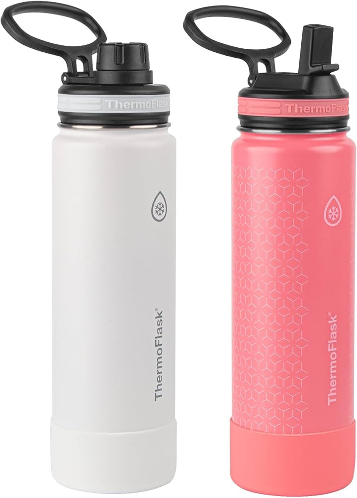 ThermoFlask 24 oz Double Wall Vacuum Insulated Stainless Steel 2-Pack of Water Bottles, White/Cor... | Amazon (US)