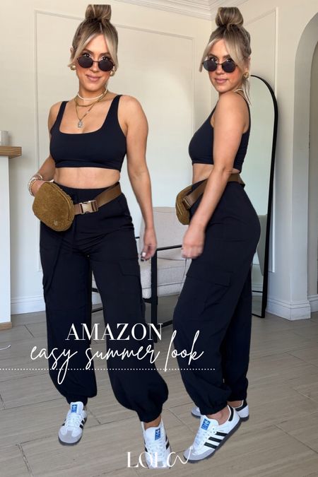 Casual chic Amazon summer outfit idea 🙌🏼🤗

✔️ Wearing SMALL in joggers + tank |  these cargo joggers are very cute. If you're in between sizes, size up! Otherwise TTS. Elastic waistband. The Amazon image is not very accurate, these are more of a stiff fabric and on the picture it looks like it's a loose linen, but it's not. I still love them though. 

I'm wearing the Pumiey tank except I folded it up to make it cropped; very easy to do that with this tank top! The original belt bag is Lululemon but discontinued (linked similar from Amazon). 

#LTKStyleTip #LTKFindsUnder50 #LTKU