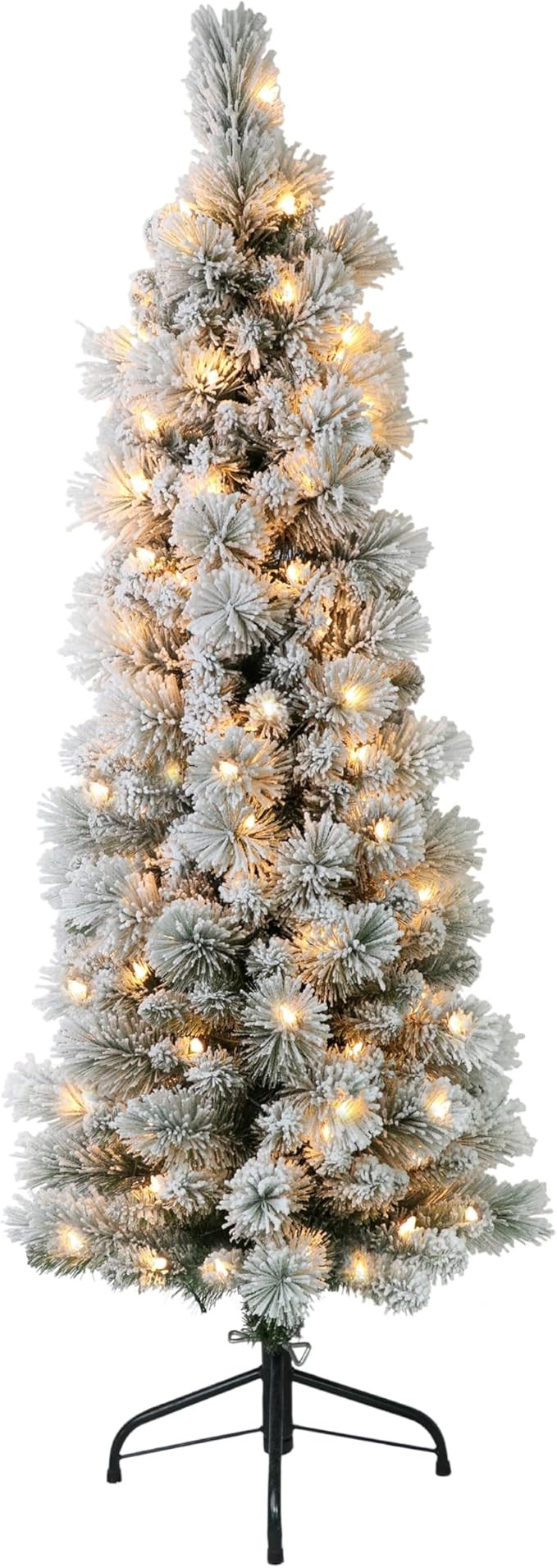 Puleo International 4.5 Foot Pre-Lit Flocked Portland Pine Pencil Artificial Christmas Tree with ... | Amazon (US)