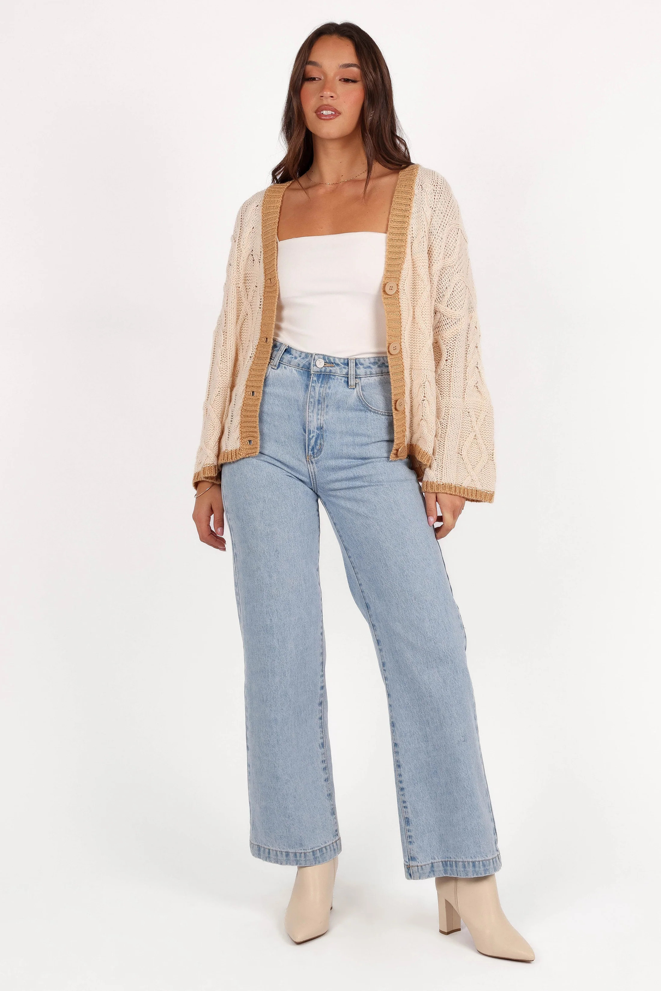 Zina Contrast Cardigan - Tan | Petal & Pup (US)