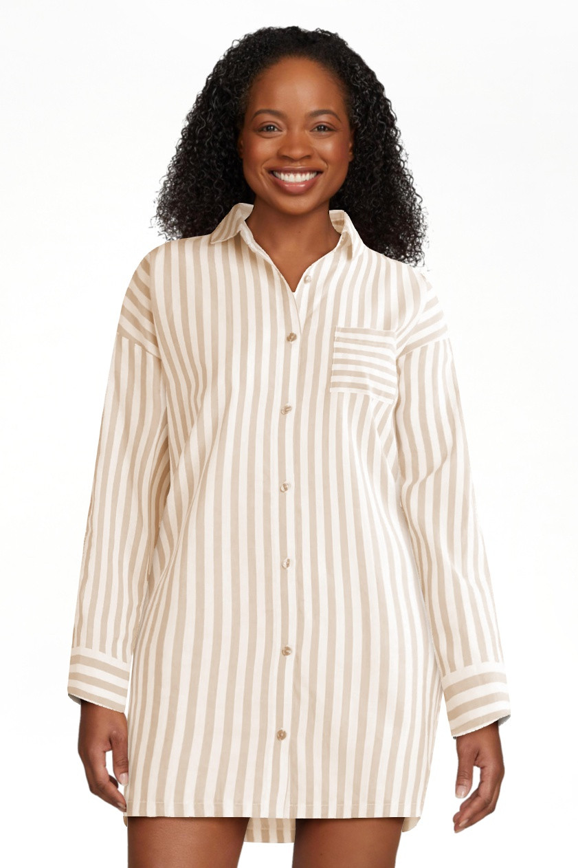 Joyspun Women’s Woven Long Sleeve Button Front Sleepshirt, Sizes XS-3X | Walmart (US)