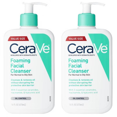 CeraVe 2 Pack/16 fl oz Each Foaming Face Wash with Hyaluronic Acid and Niacinamide for Oily Skin | Target
