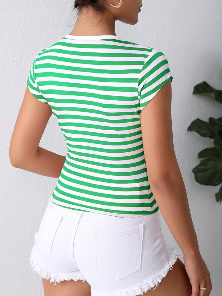 SHEIN Essnce Striped Print Round Neck Tee | SHEIN