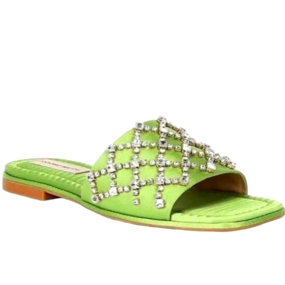 Antonio Melani Women's Dacie Green Satin Jeweled Flat Square Toe Slides Size 6 | Poshmark