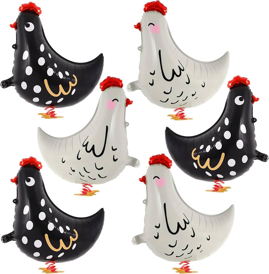 6 PCS Walking Chicken Balloons, Aluminum Foil Chicken Party Decorations White and Black Chicken W... | Amazon (US)
