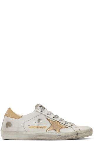 SSENSE Exclusive White & Gold Superstar Sneakers | SSENSE