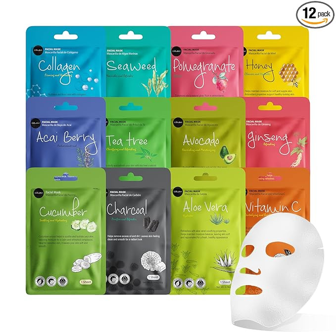 Celavi Essence Facial Sheet Face Mask Variety Set Classic Authentic Korean Moisturizing Skincare ... | Amazon (US)