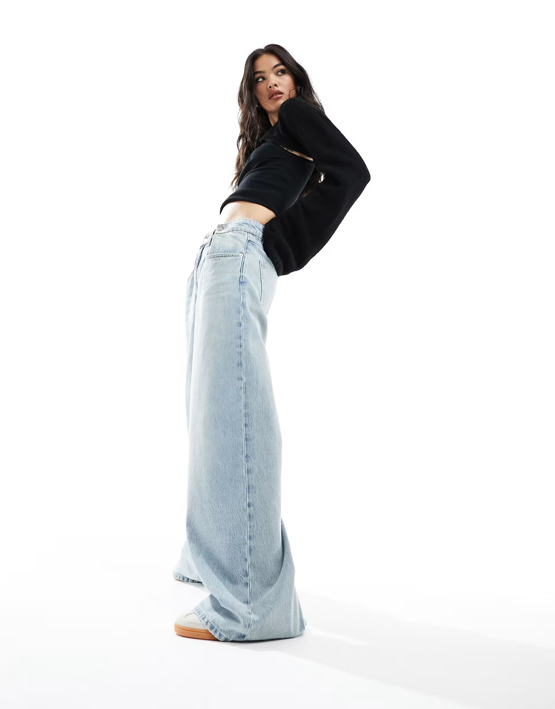 ASOS DESIGN deconstructed pleat front wide leg jeans | ASOS (Global)