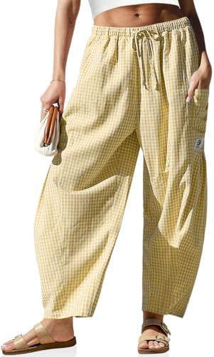 TARSE Womens Linen Wide Leg Striped Pants Casual Barrel Palazzo Harem Pants | Amazon (US)