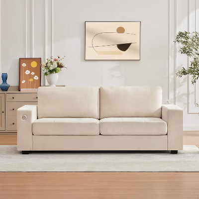 coucheta 90" Modern Chenille Cloud Couch, 2-Seater Sofa with USB/Type-c Ports, Removable Cover, Wide Armrests, for Apartments, Living Rooms, Beige | Target