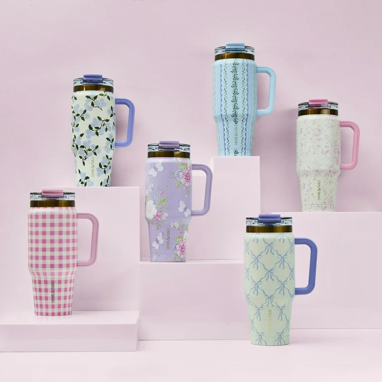 Thyme & Table 32oz Stainless Steel Luna Tumbler with Handle and Dual Straw Lid, Floral | Walmart (US)