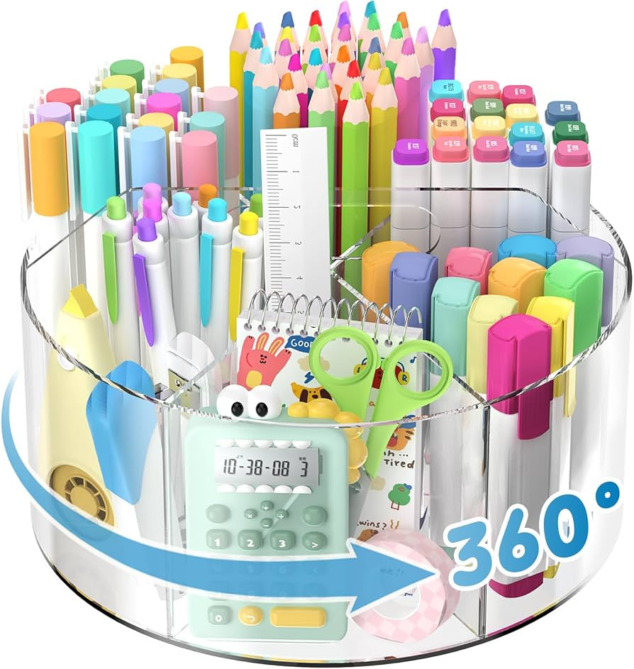 Acrylic Rotating Pencil Holder, 360\u00b0 Clear Pen & Marker Organizer | Amazon (US)