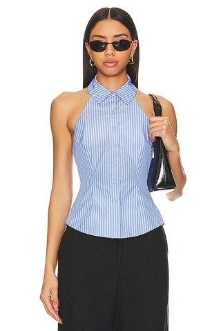 MORE TO COME Lisseth Open Back Top in Blue Stripe from Revolve.com | Revolve Clothing (Global)