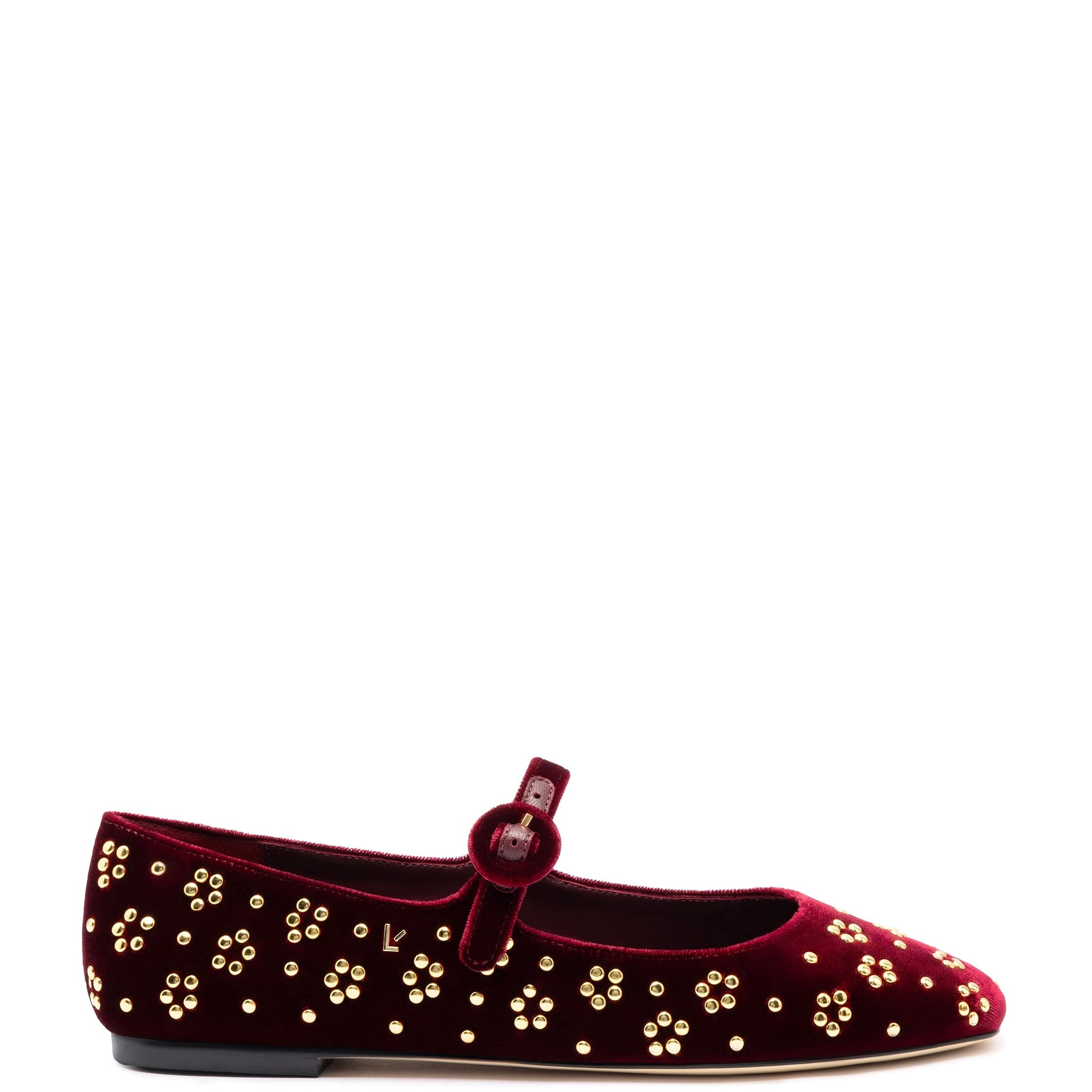 Blair Ballet Flat In Wine Velvet and Gold Studs | Larroude