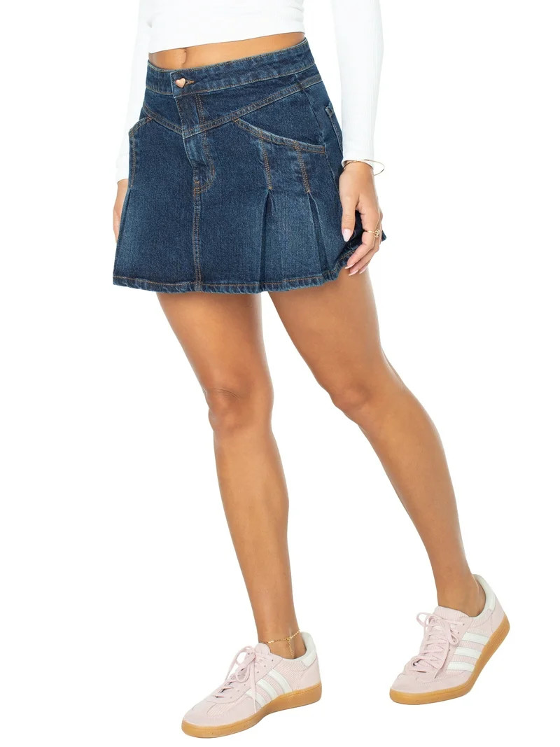 Celebrity Pink Women's Western Pleated Denim Mini Skirt, Sizes XS-XXXL - Walmart.com | Walmart (US)