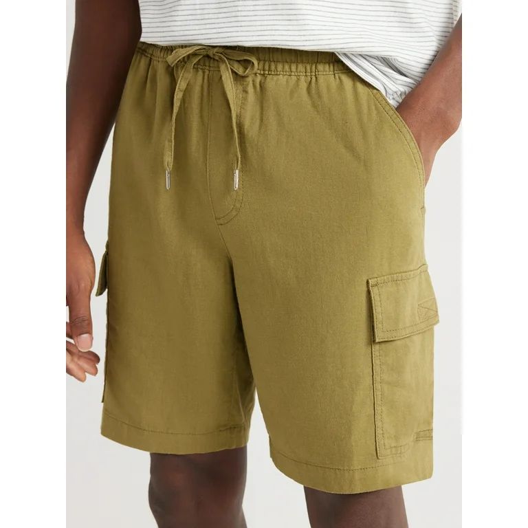 Free Assembly Men's Linen Blend Cargo Shorts with Drawstring Tie, 8" Inseam, Sizes S-XXXL | Walmart (US)