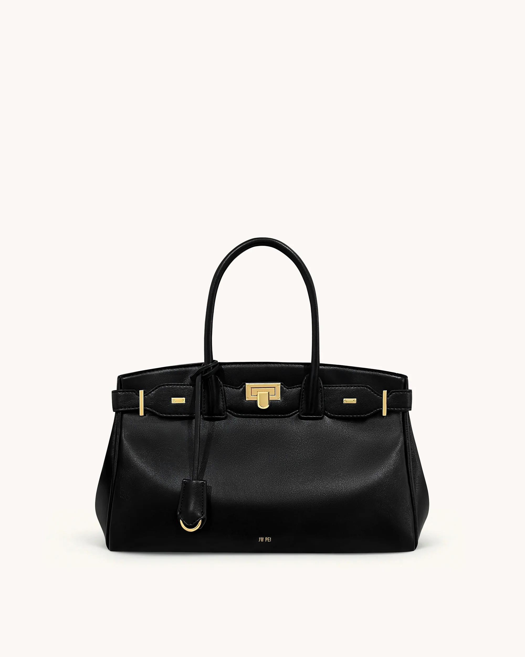 Ziva Metal Lock Decoration Tote Bag - Black | JW PEI US