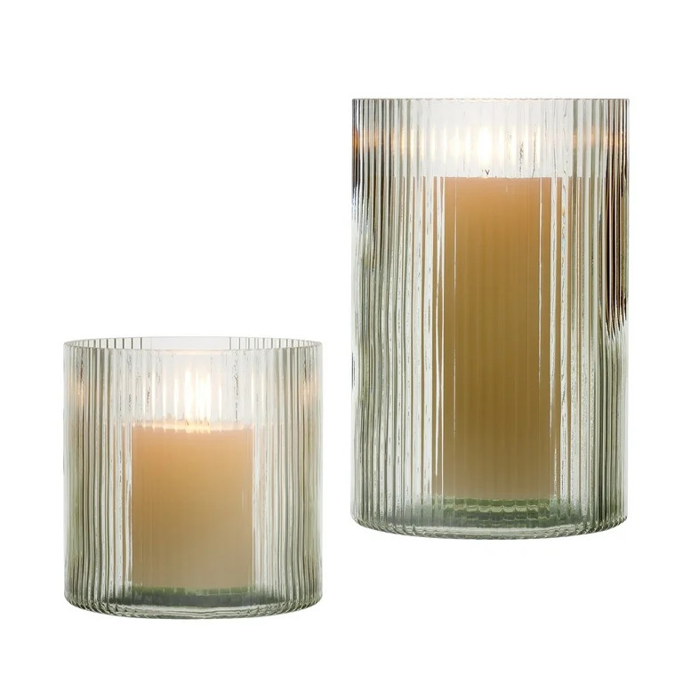 Better Homes & Gardens Green Glass Ribbed Hurricane Candle Holder, 8", Large, Living Room | Walmart (US)