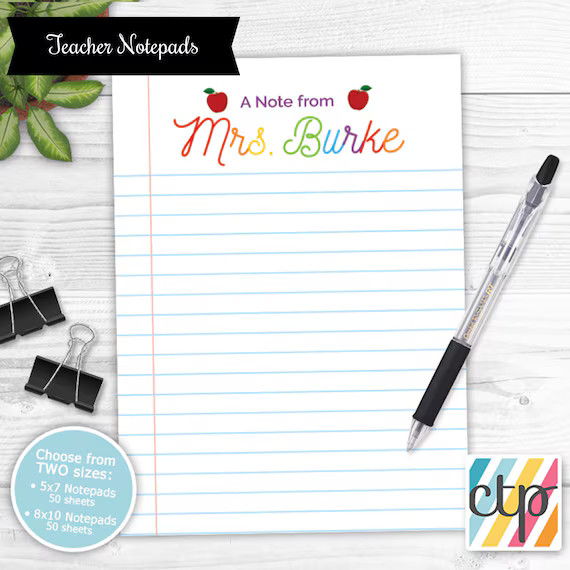 Teacher Notepad, Personalized Notepad, Teacher Appreciation Gift, Teacher Gifts, | Etsy (US)